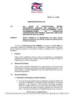 csc rules on publication of vacant positions|MC No. 14, s. 2020 MEMORANDUM CIRCULAR TO .